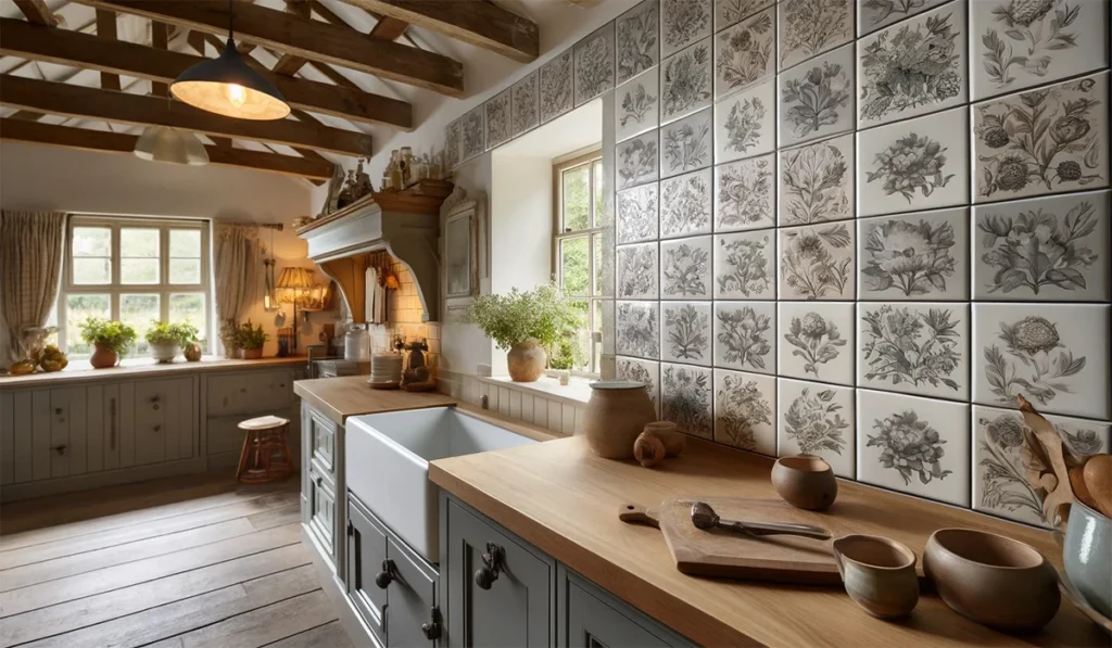 Floral tiles in the kitchen